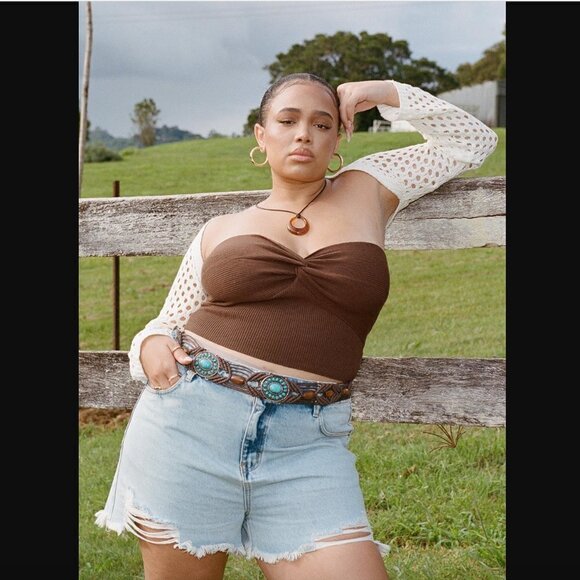 Princess Polly Curve Light Wash Distressed Denim Shorts 16 - Picture 1 of 6